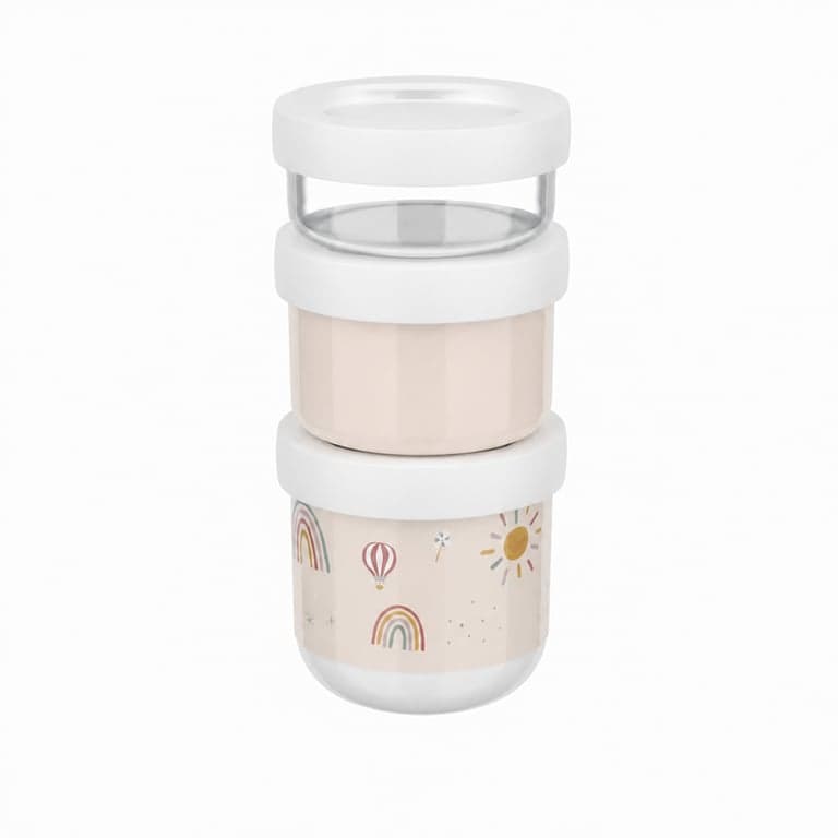 Mepal Mio egymásba rakható snack doboz szett, 2 db, 100+175+275 ml, Sunshine & Rainbow mintás, mikrohullámú sütőben és mosogatógépben