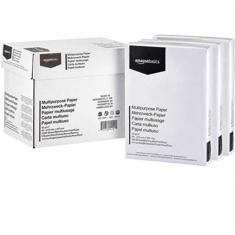 AmazonBasics A4 nyomtatópapír 80 g/m² fehér 5 csomag 2500 lap (4x500 lap elérhető, részleges készlet) — 4 db-os szett