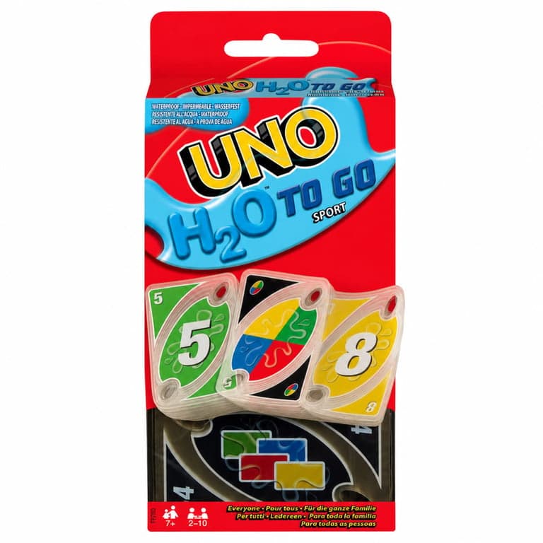 Mattel Games UNO H2O To Go P1703 vízálló kártyajáték csattal, 2-10 játékos, 7 éves kortól — meghajlott kártyák (állapot: lásd a 2. képet)