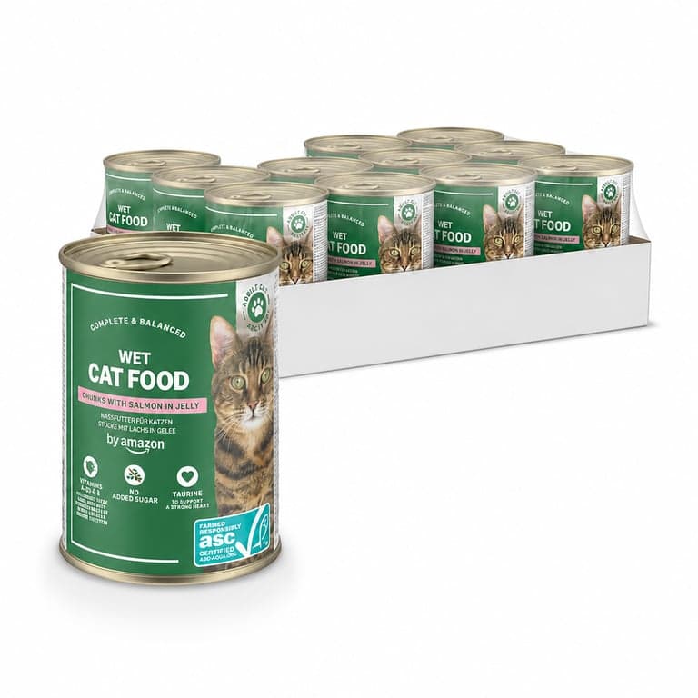 by Amazon Nedves Gabonamentes Macskaeledel Lazacdarab Zselében ASC-tanúsított 12 x 405 g - Részleges Szett 11 db