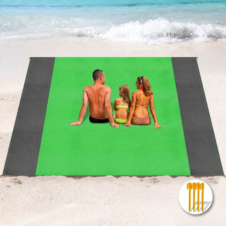 Henrycares strandszőnyeg 275x300 cm zöld, könnyű homokálló vízálló gyorsan száradó — Az egyik rögzítő kampó (állapot: lásd a 2. képet)