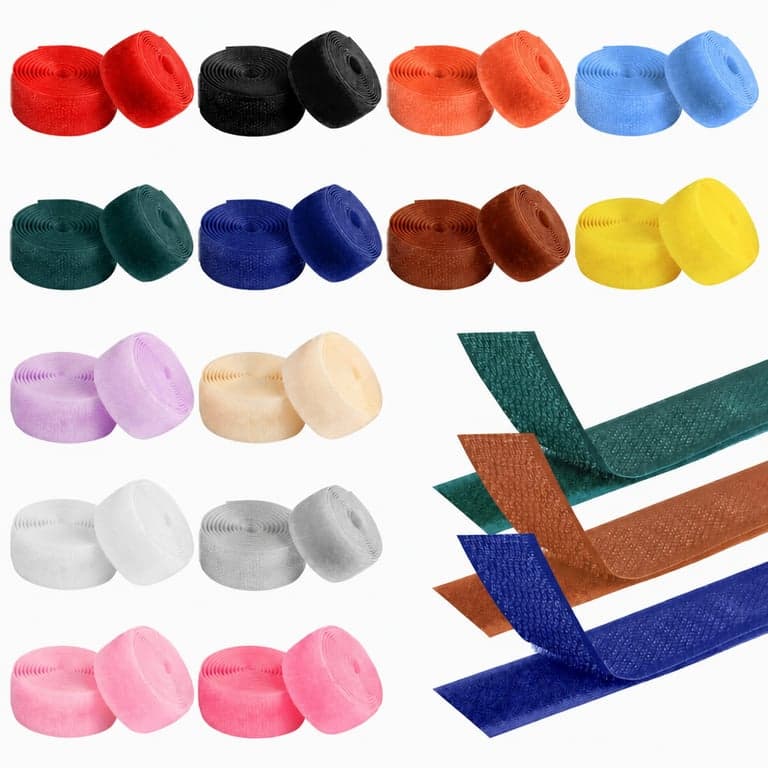 Qichan Tépőzár Szalag Varráshoz 14 színben, 20 mm x 1 m, Horog és Hurok Szalag DIY Ruhákhoz és Textilhez, 27 db-os készlet