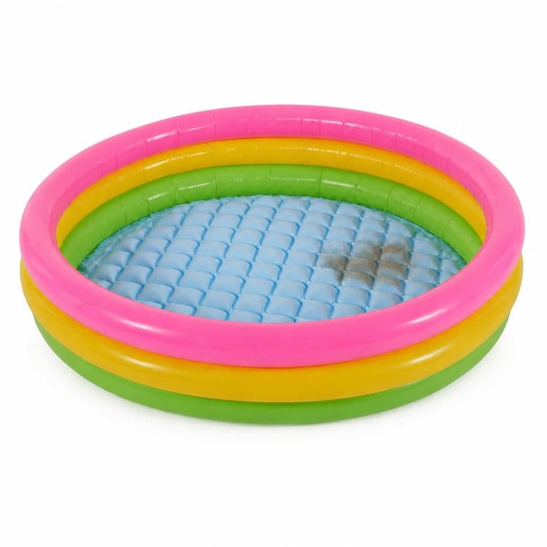 Intex Sunset Glow Pool felfújható gyerekmedence 147x147x33 cm, 300 liter, 3 gyűrűs, színes, használt, foltos (állapot: lásd a 2. képet)