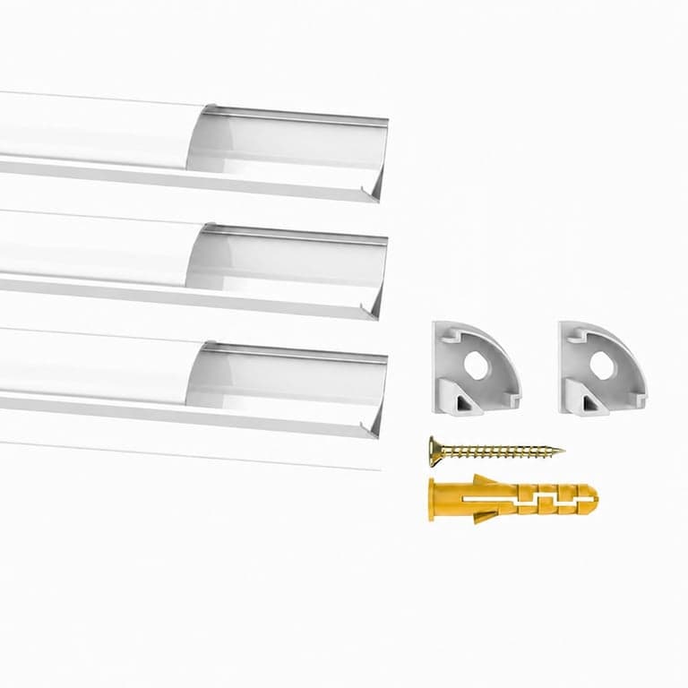 Chesbung LED Alumínium Sarokprofil Fehér V alakú 4x1 m LED szalaghoz (1-12 mm) tejfehér fedlappal végzárókkal és fémcsipeszekkel 45 fokos — 4 db-os szett
