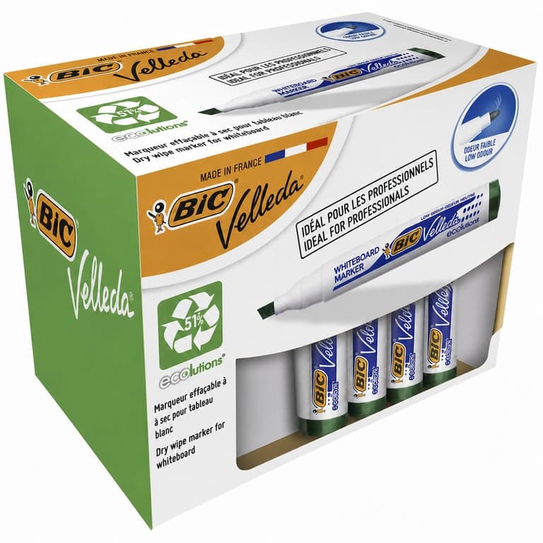 BIC Velleda 1751 Ecolutions táblamarker zöld vágott hegyű 9 db fehértáblához alacsony szagú szárazon törölhető