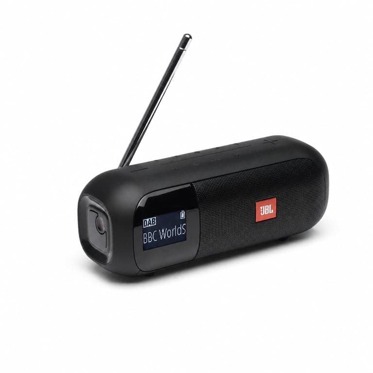 JBL Tuner 2 Hordozható Bluetooth Hangszóró Fekete - DAB+ és FM Rádió, MP3, 12 Óra Akkumulátor — töltőkábel nélkül (állapot: lásd a 2. képet)