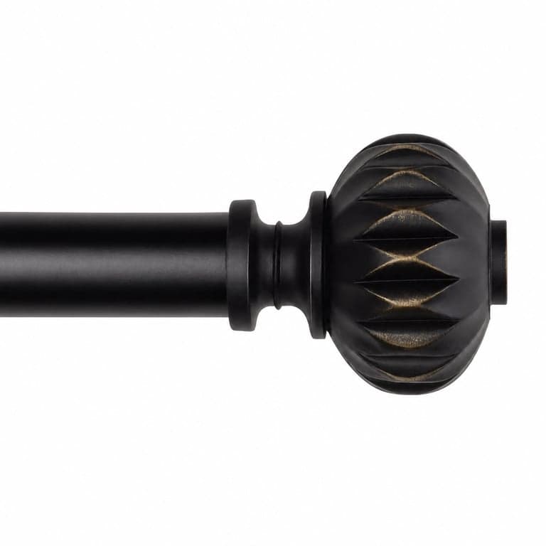 SZXIMU Kihúzható Függönyrúd 182-365 cm Fekete 25,4 mm Átmérő Fém Állítható Tartóval Kerek — hiányzó végzáró (állapot: lásd a 2. képet)
