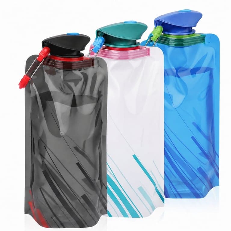 LEMONSTONE összecsukható kulacs 700 ml, 3 db-os szett (1 hiányzik), BPA-mentes újrahasználható vizespalack klipsszel túrázáshoz