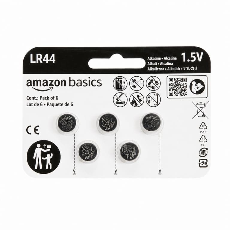 Amazon Basics LR44 alkáli gombelem 1,5V higanymentes 5 db csomag (csomagból 1 hiányzik)