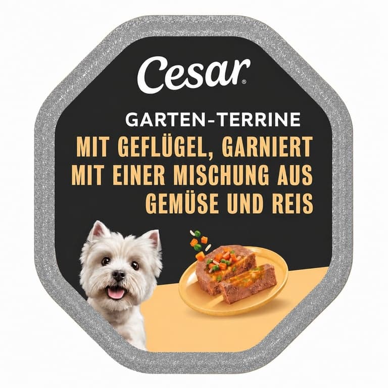 Cesar Garten-Terrine nedves kutyaeledel szárnyas, zöldség és rizs ízesítéssel, 7 tál (7 x 150 g) — 7 db-os szett