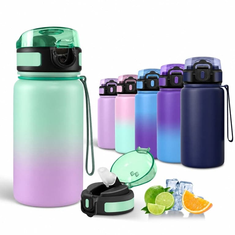 Motswedi Rozsdamentes Acél Kulacs Szívószállal 750 ml, Aquamarin-Lila — hibás, részben működik: Törött fedő zár (állapot: lásd a 2. képet)
