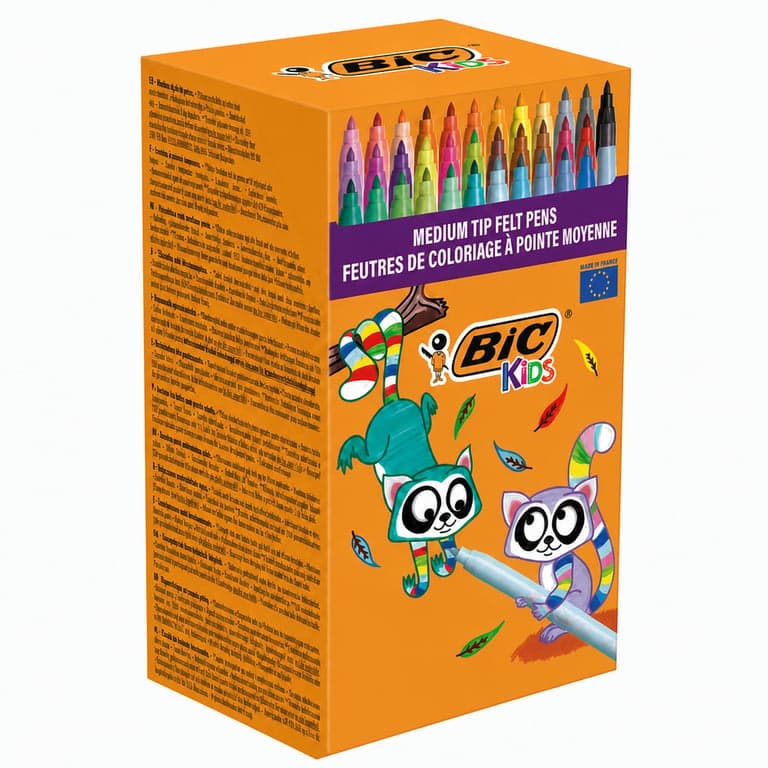 BIC Kids Kid Couleur Filctoll Gyerekeknek - Vegyes Színek, Közepes Hegy, Ultra Vízoldható, Készlet, Karton Doboz — 35 db-os szett