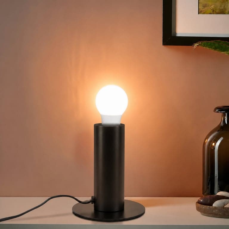 GBLY Vintage Éjjeli Asztali Lámpa E27 Fekete Max. 40W Kapcsolóval Dugóval — Philips Hue izzóval a gyári helyett (állapot: lásd a 2. képet)