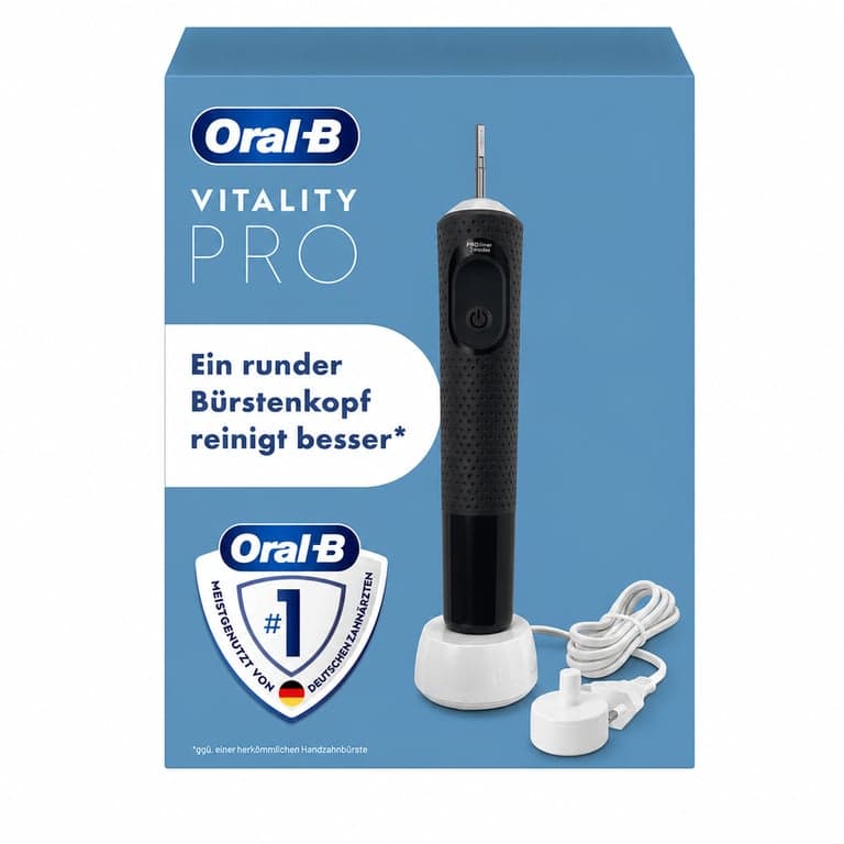 Oral-B Vitality Pro elektromos fogkefe 3 tisztítási móddal, fekete - használt, fogkefefej nélkül, töltőállomással (állapot: lásd a 2. képet)