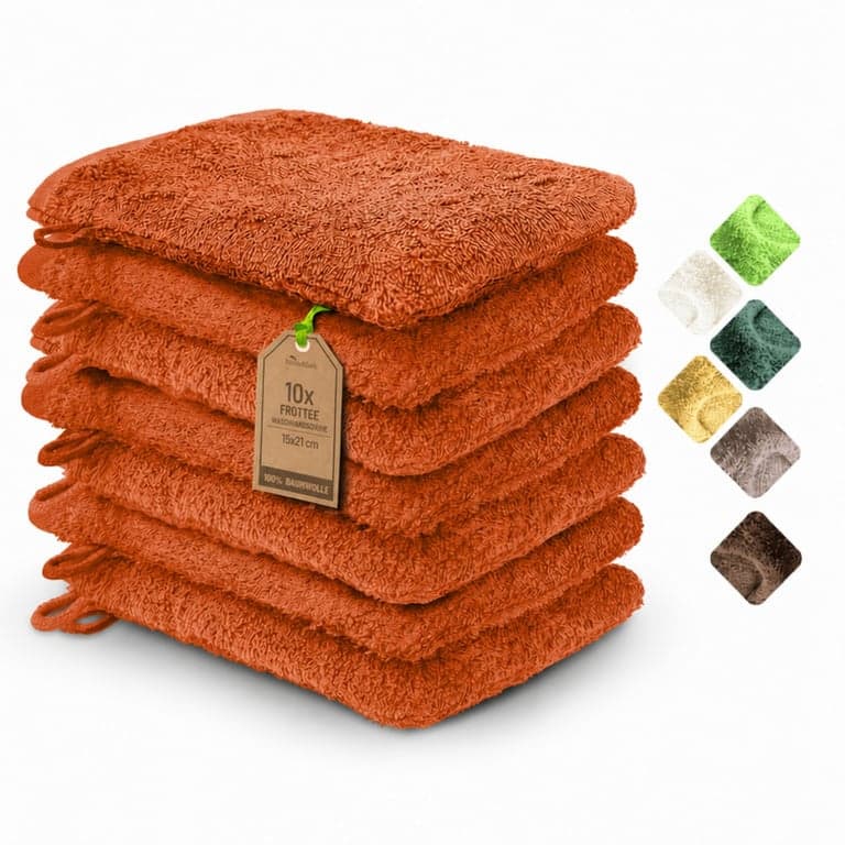 NatureMark Frottír Mosdókesztyű szettből 6 db, 100% Pamut, Terrakotta, 15x21 cm, részleges készlet, használt