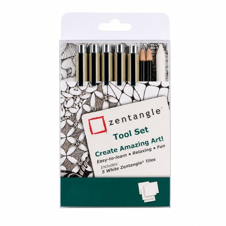 Sakura Zentangle Tool Set 12 rajzkészlet 5 fehér Zentangle lappal, Pigma Micron tollakkal — 0,3-as toll nélkül (állapot: lásd a 2. képet)