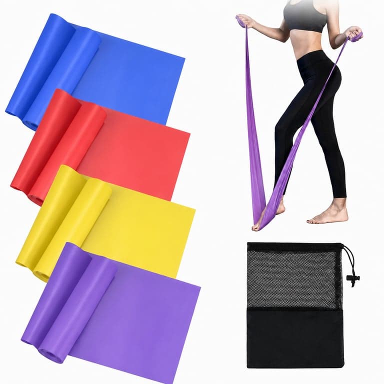 GRIFEMA GA5002 Fitness Gumiszalag Készlet 4 db, 4 Erősségi Szint, Kék Piros Sárga Lila, Jóga Pilates Edzőszalag (állapot: lásd a 2. képet)