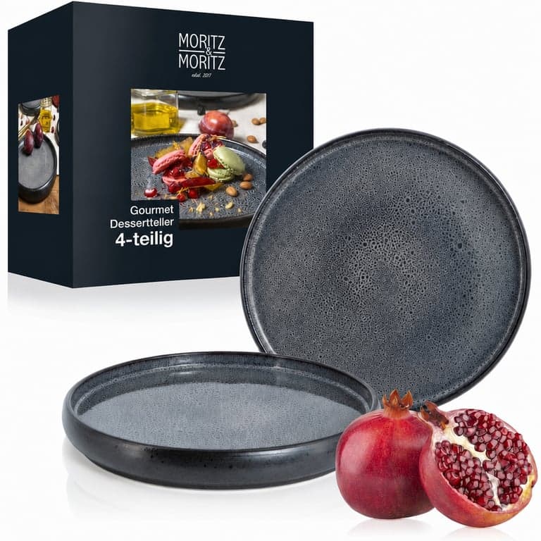 Moritz & Moritz Solid desszert- és reggelizőtányér szett, 21 cm, kőagyag, szürke-fekete, 3 db