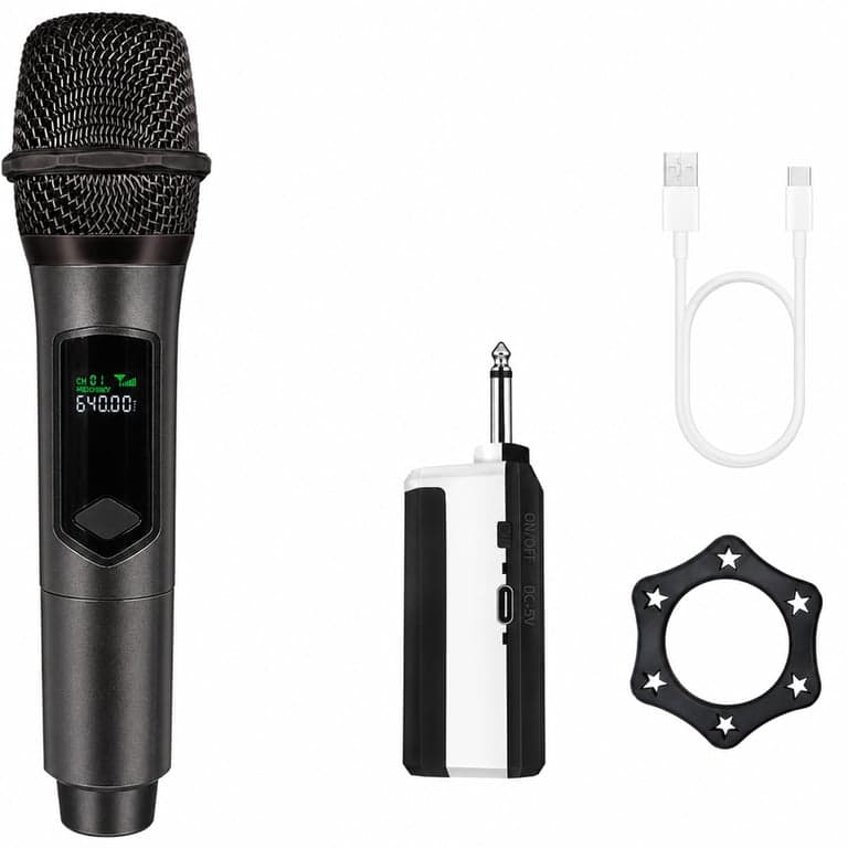 TALOMEN K60-1 2.4GHz vezeték nélküli karaoke mikrofon szürke — hibás, részben működik: Maga a mikrofon működik (állapot: lásd a 2. képet)