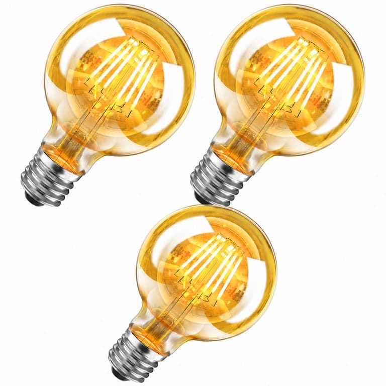 WEDNA Edison Vintage E27 LED Izzó G80, 6W Dimmolható, 2700K Meleg Fehér, 700 lm, Borostyán Üveg, Retro Dekoratív Filament Égő, 3 db-os csoma