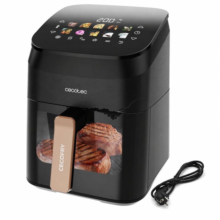 Cecotec Cecofry & Grill Smokin' 4500 Forrólevegős Sütő 4,5 L — hibás, részben működik: törött külső védőburkolat (állapot: lásd a 2. képet)