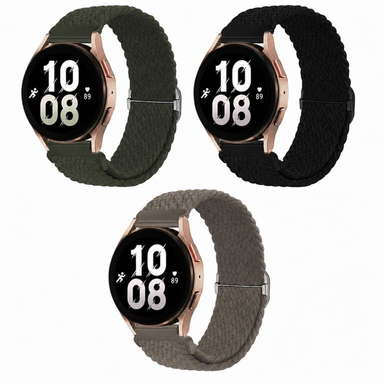 chinbersky 20 mm Fonott Nylon Okosóra Szíj Samsung Galaxy Watch 4/5/6/5 Pro/Active 2/Watch 3 41mm/Gear S2 Classic kompatibilis, rugalmas, 3 — 3 db-os szett