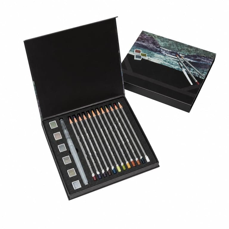 Derwent Graphitint 19 részes vegyes médium készlet - 12 vízoldható színes ceruza (4 mm mag), 6 — 2 szín hiányzik (állapot: lásd a 2. képet)