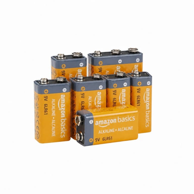 Amazon Basics 9V 6LR61 Alkáli Elem csomag Füst- és CO-érzékelőhöz Elektronikához 5 Év Tárolási Idő — 7 db-os szett