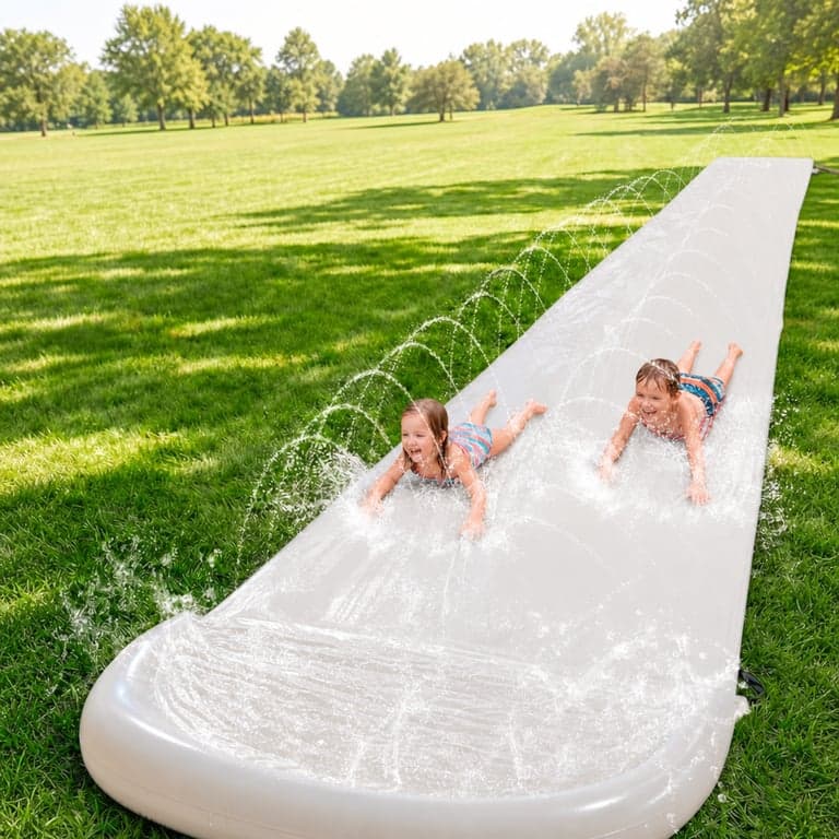 Sloosh 685,8 cm-es (22,5 ft) kerti vízicsúszda dupla gyepcsúszda — 2 felfújható szorfdeszka hiányzik (állapot: lásd a 2. képet)
