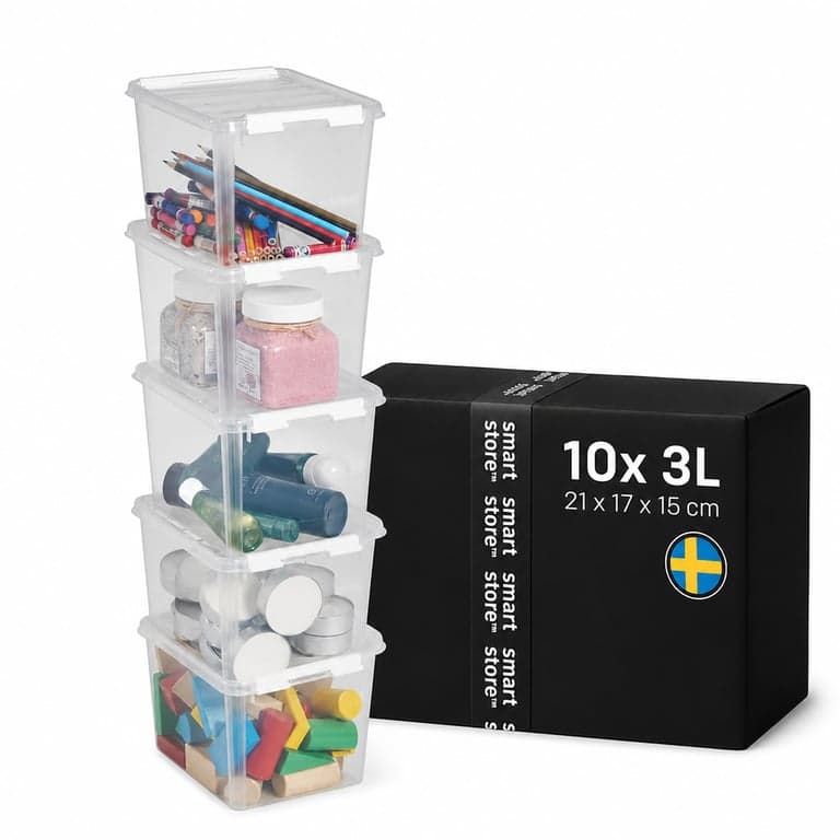 SmartStore Tárolódoboz Fedéllel 3L, 21x17x15 cm, 5 db-os készlet, átlátszó műanyag tároló doboz szett fedeles kis tárolók