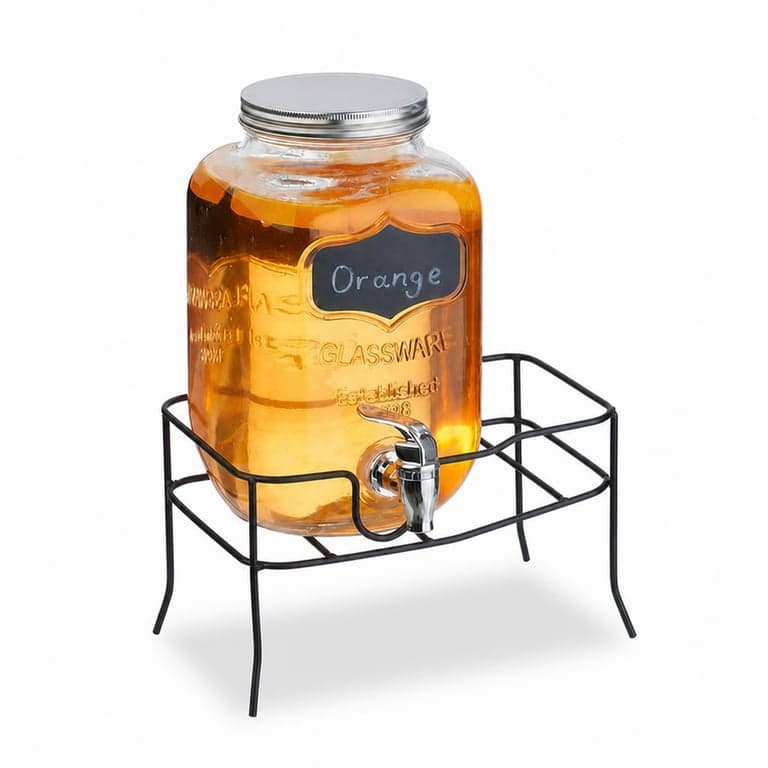 Relaxdays Italadagoló Állvánnyal, Szett, 4 L-es Limonádés Tartály, Csappal és Fedéllel, Vízadagoló, Üveg, Átlátszó, Hiányos Szett — 1 db-os szett