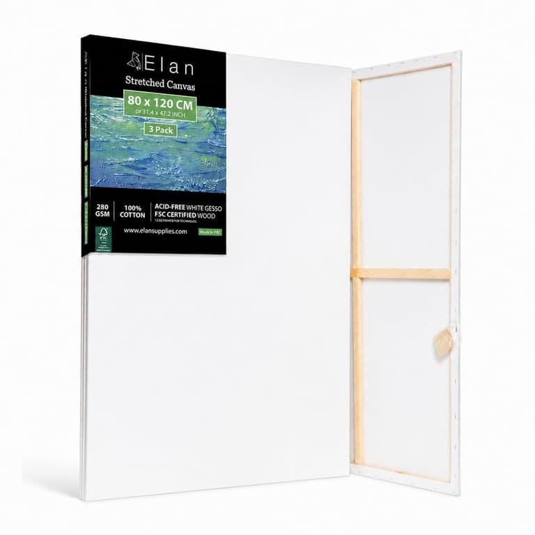 Elan Feszített Festővászon 80x120 cm, 100% Pamut 280 g/m², Fehér Gesso Alapozás, FSC Tanúsított Fa Keret, Kezdőknek és Haladóknak — 2 db-os szett