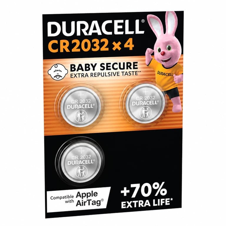 Duracell CR2032 Lítium Gombelem 3V, csomag, Baby Secure védelemmel, Apple AirTag kompatibilis, kulcstartókhoz, mérlegekhez, viselhető — 3 db-os szett