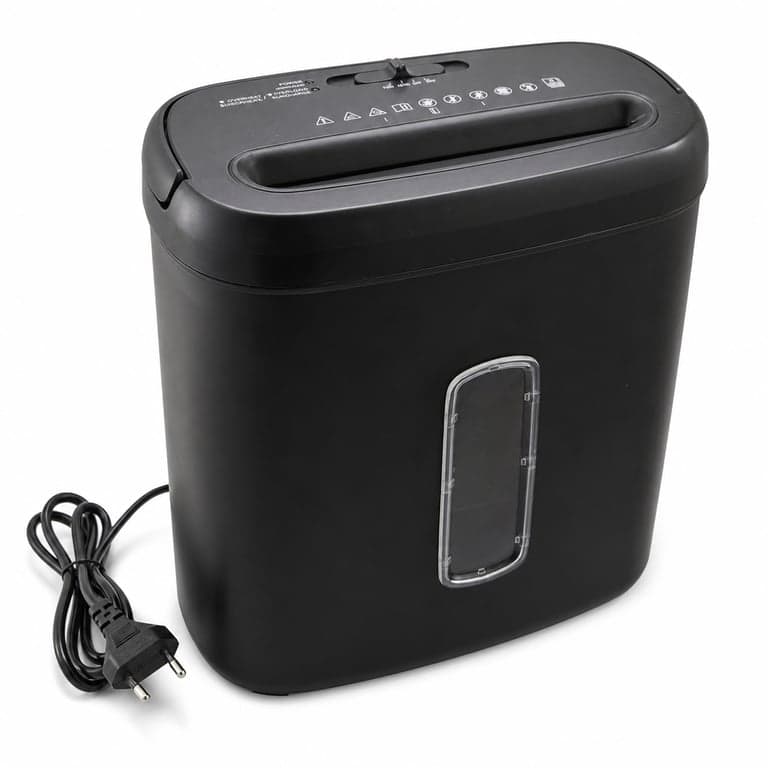 Amazon Basics keresztmetszeti iratmegsemmisítő, 8 lapos, fekete — alkatrésznek / bontóra: Kihullot rugós alátét (állapot: lásd a 2. képet)