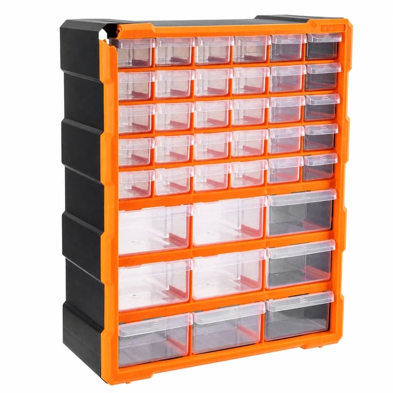 Amazon Basics Falra Szerelhető Tárolószekrény 39 Fiókkal, Fekete, 38x15,9x47,3 — törött bal felső sarok nélkül (állapot: lásd a 2. képet)