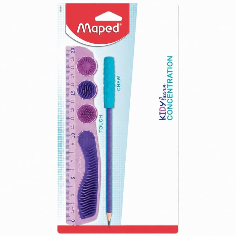 Maped Kidy Learn Concentration iskolai szett lila, 3 db (hegyező, radír, grafitceruza érzékszervi heggyel) – vonalzó nélkül