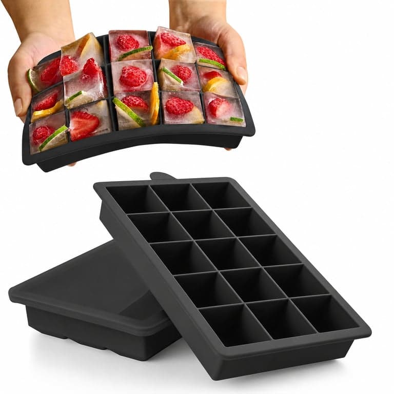 Blumtal Szilikon Jégkocka Készítő Szett 3 db - Fedeles Jégtálca XL Kocka Forma, BPA-mentes, Fekete, 15 rekeszes - Használt