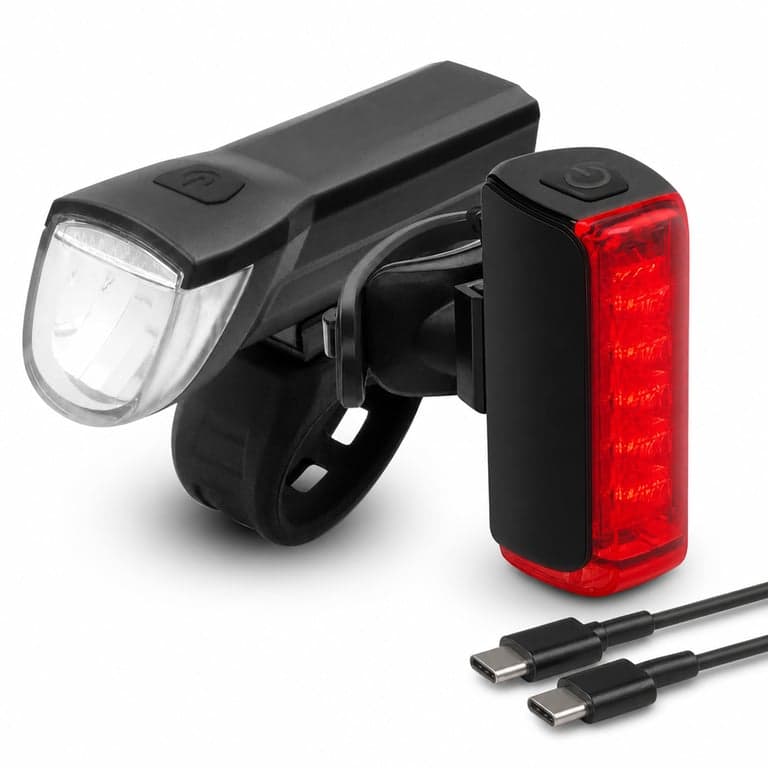 Fischer Twin Kerékpár LED Lámpa Szett 30 Lux 360° — hibás, részben működik: nehezen lenyomható gomb (állapot: lásd a 2. képet)