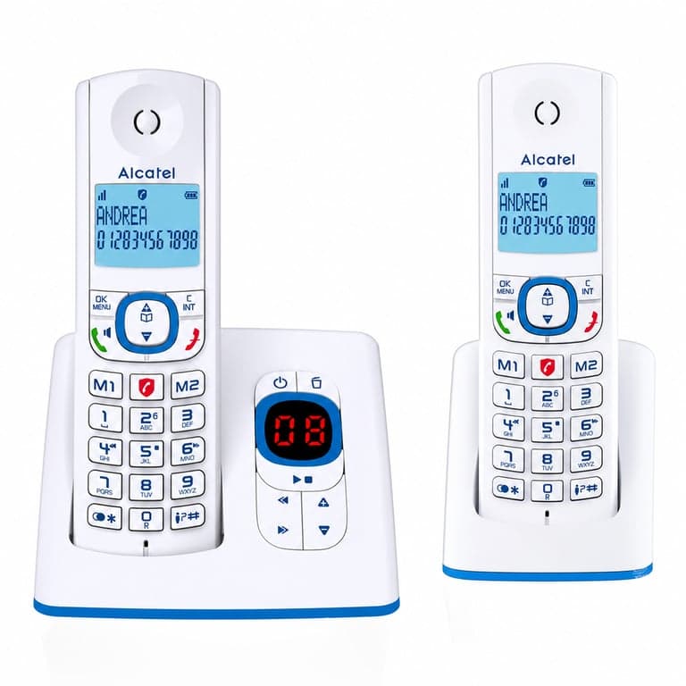 Alcatel F530 Voice Duo DECT Vezeték Nélküli Asztali Telefon — Az egyik vevő jobb alsó sarkában enyhe kopás (állapot: lásd a 2. képet)