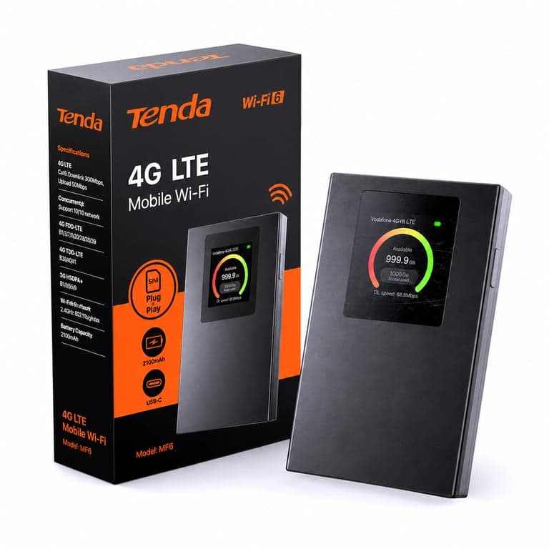 Tenda MF6 4G LTE Hordozható WiFi 6 Router - AX300Mbps, Nano SIM, USB-C — A kijelzőn hajszálkarcok találhatók (állapot: lásd a 2. képet)