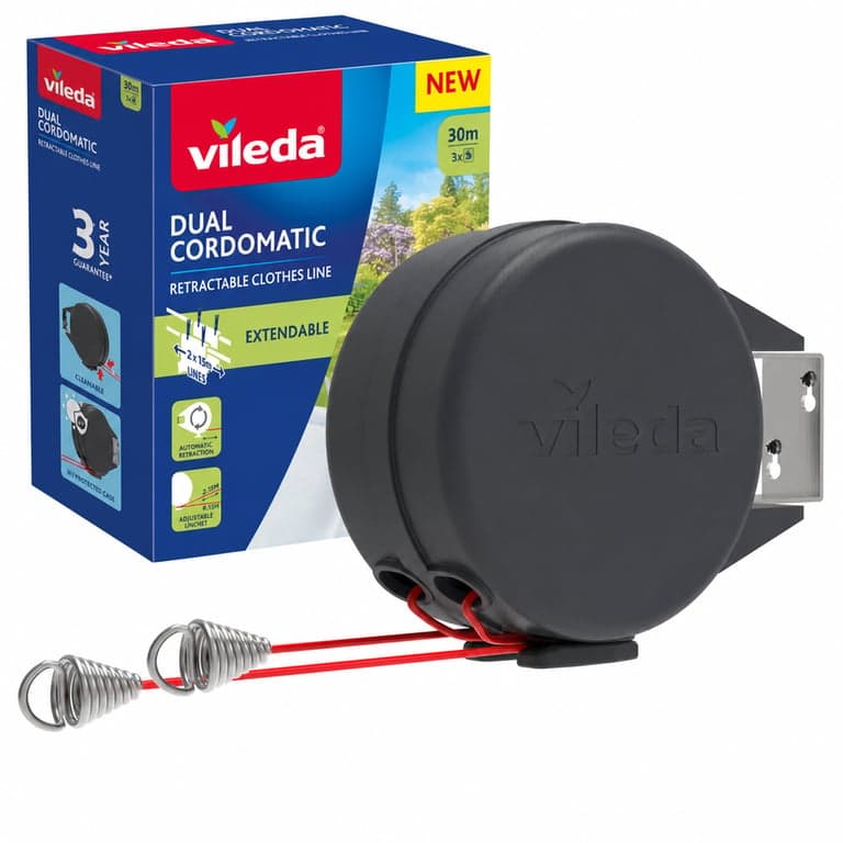 Vileda Dual Cordomatic Behúzható — hibás, részben működik: az egyik oldalon nem húzza vissza a szárítókötelet (állapot: lásd a 2. képet)
