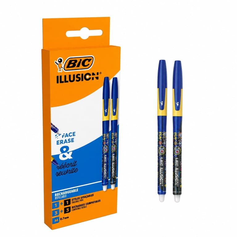 BIC Illusion törölhető és utántölthető golyóstoll 0,7 mm közepes hegy — fekete tinta helyett kék tinta nélkül (állapot: lásd a 2. képet)