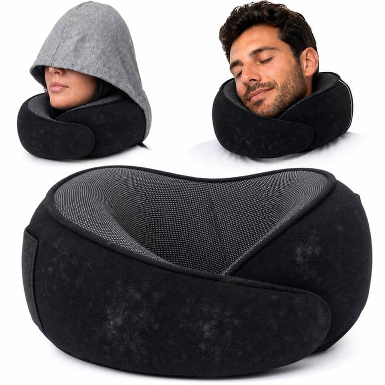 Sleevo Pro nyakpárna kapucnival és memory foam betéttel, fekete — Foltos és használat jeleli láthatók rajta (állapot: lásd a 2. képet)