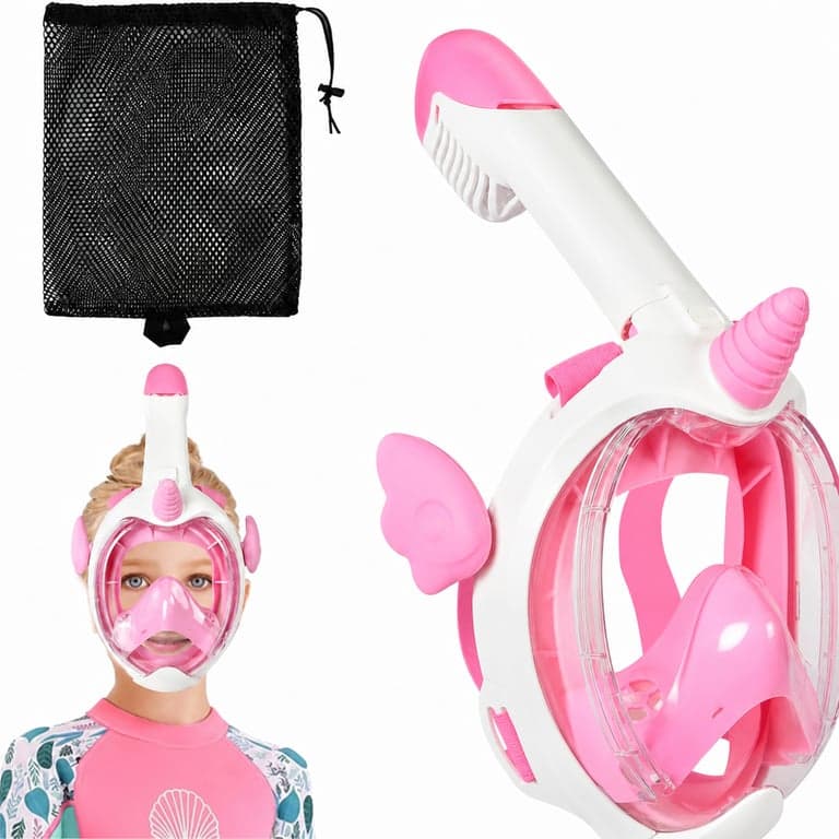 AOOSA Gyerek teljes arcot fedő snorkelmaszk – 180° panorámás búvárkodó maszk, párásodásmentes — 1x használt (állapot: lásd a 2. képet)