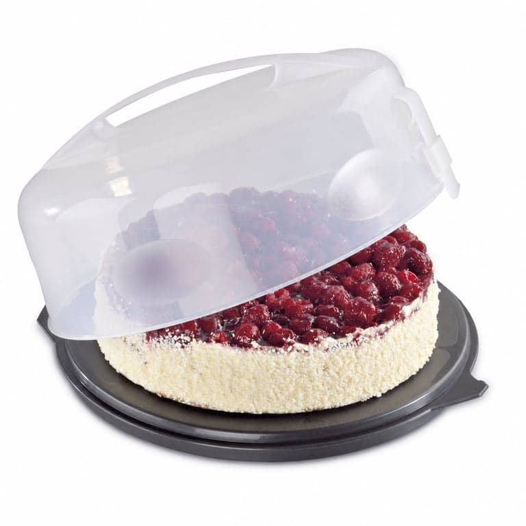 Xavax kerek tortaszállító doboz fedővel és szeletelősegítővel, 31,5 cm átmérő — torott az aljának a füle nélkül (állapot: lásd a 2. képet)