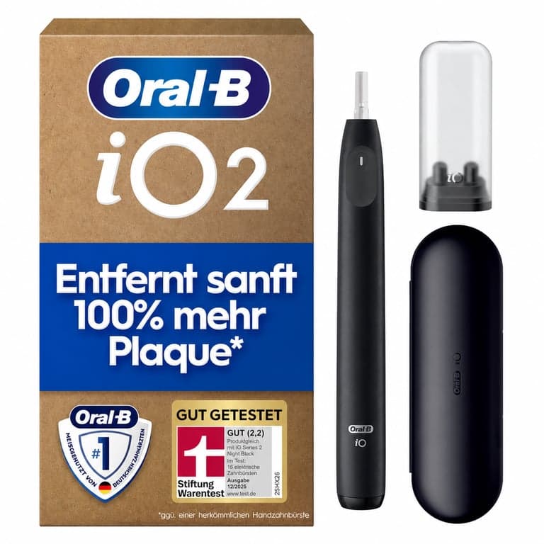 Oral-B iO Series 2 elektromos fogkefe fekete, utazótokkal, 3 tisztítási mód — Cserélhető fogkefefej nélkül (állapot: lásd a 2. képet)