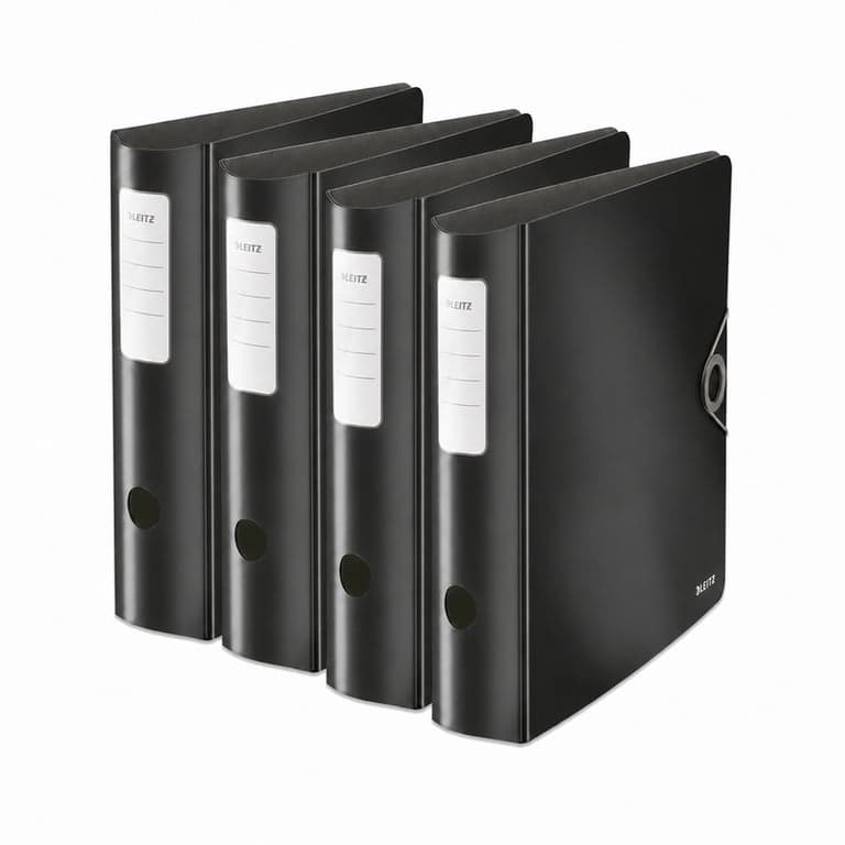 Leitz 180° Active Solid Minőségi Iratrendező A4, Széles, 8,2 cm, Gumiszalagos Zárás, Polyfoam, Fekete, 4 db-os csomag