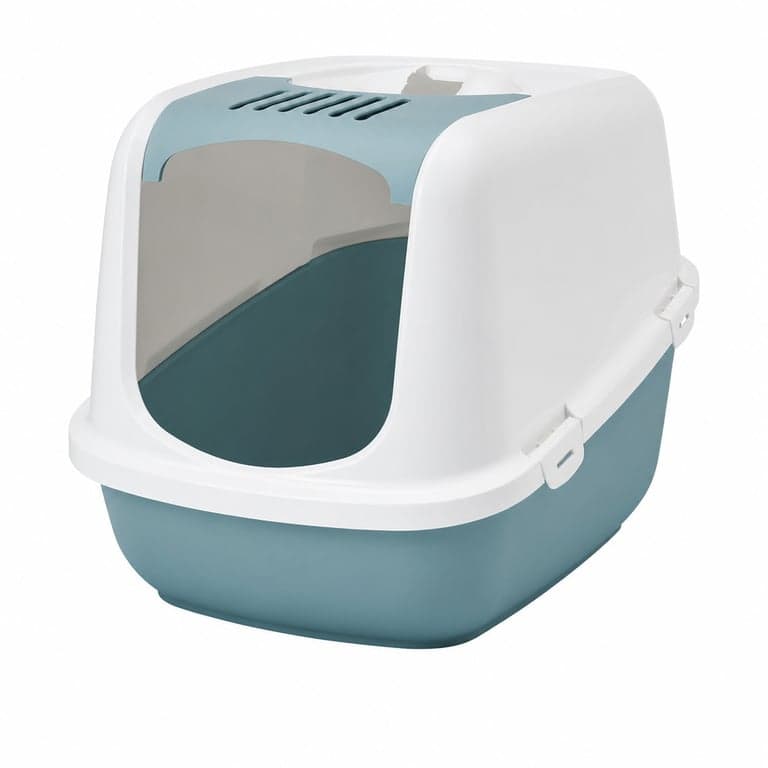 Savic Nestor Jumbo fedett macska WC-ház 66x48 cm kék-fehér - Hibás: ajtó — hibás, részben működik: Nincs ajtaja (állapot: lásd a 2. képet)