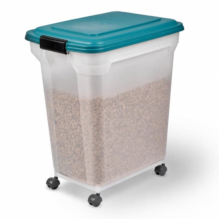 Iris Ohyama ATS-L Légmentes Kutyaeledel Tároló Görgőkkel 40L/15kg Kacsakék BPA-mentes Műanyag — tető le záró (állapot: lásd a 2. képet)