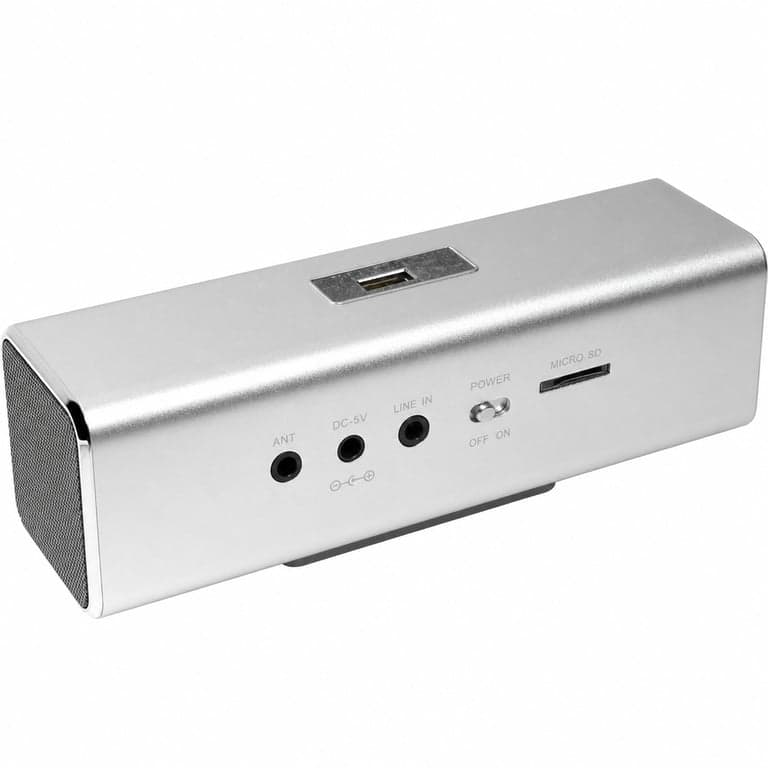 MusicMan MA Bluetooth Hangszóró Ezüst - MP3 Lejátszó, Rádió, USB és Line-In csatlakozás — toltőkábel (állapot: lásd a 2. képet)